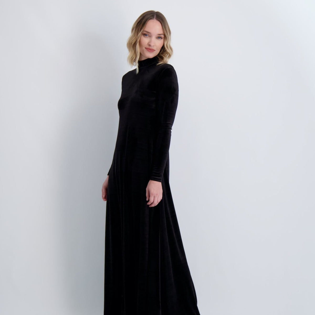 Velvet Mockneck Maxi Halo Dress