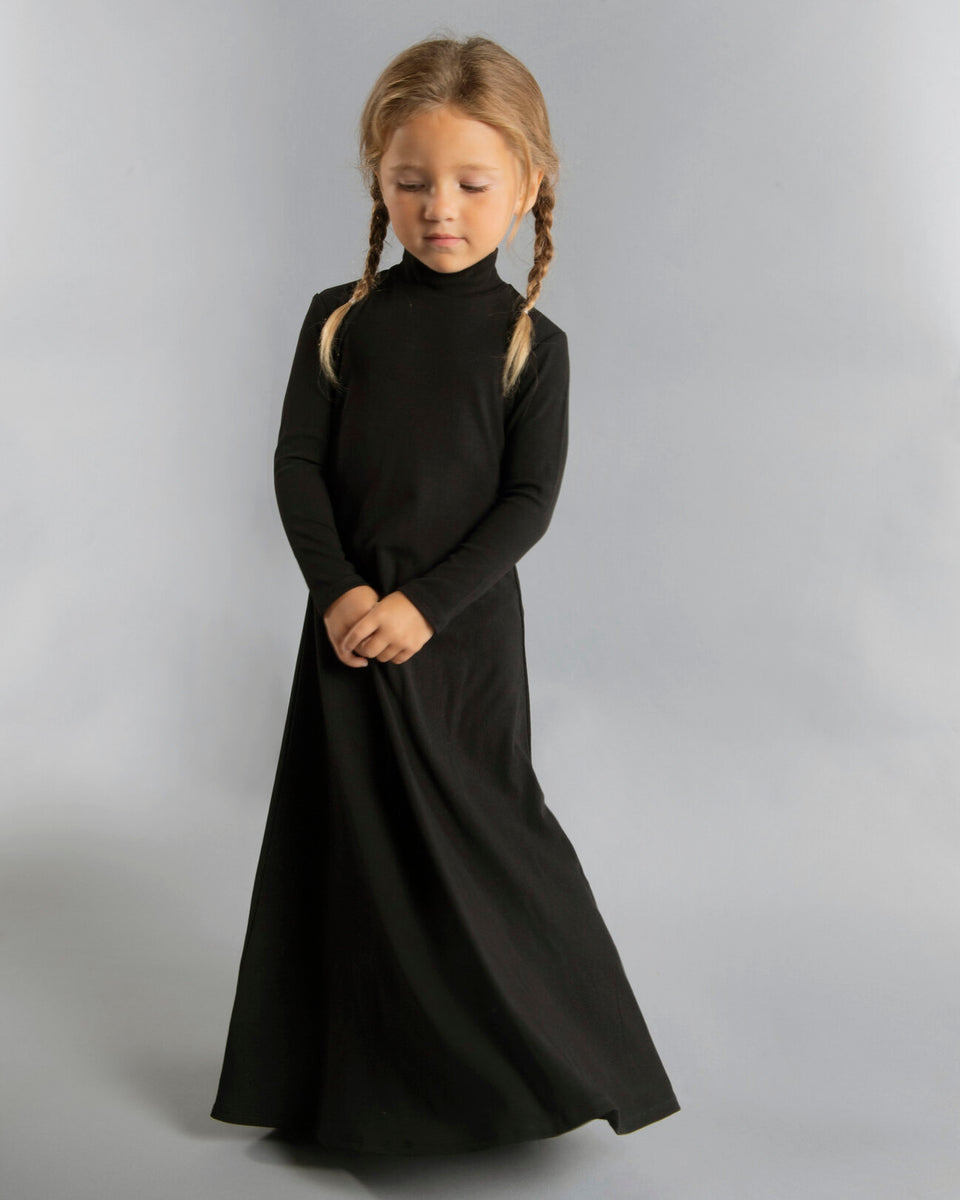 KIDS RIBBED MOCK NECK MAXI HALO DRESS LONG SLEEVE – The Shell Station