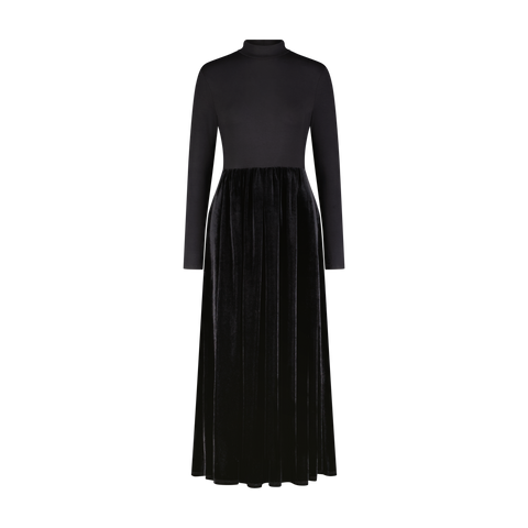 Women's Mixed Media Velvet Maxi Turtleneck Dress