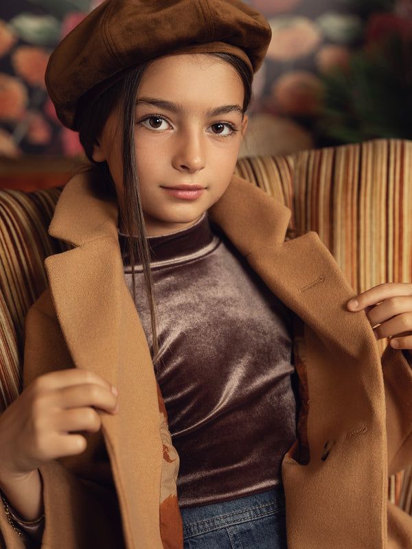 Kids Velvet Long Sleeve Mockneck Shell