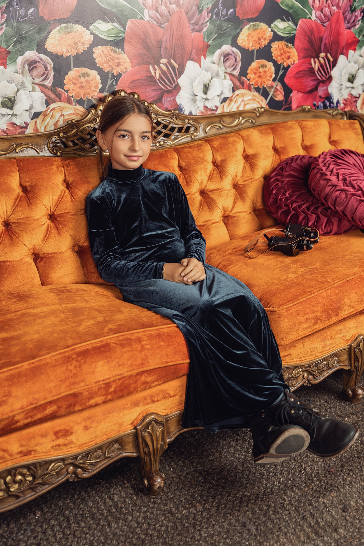 Kids Velvet Mockneck Halo Maxi Dress