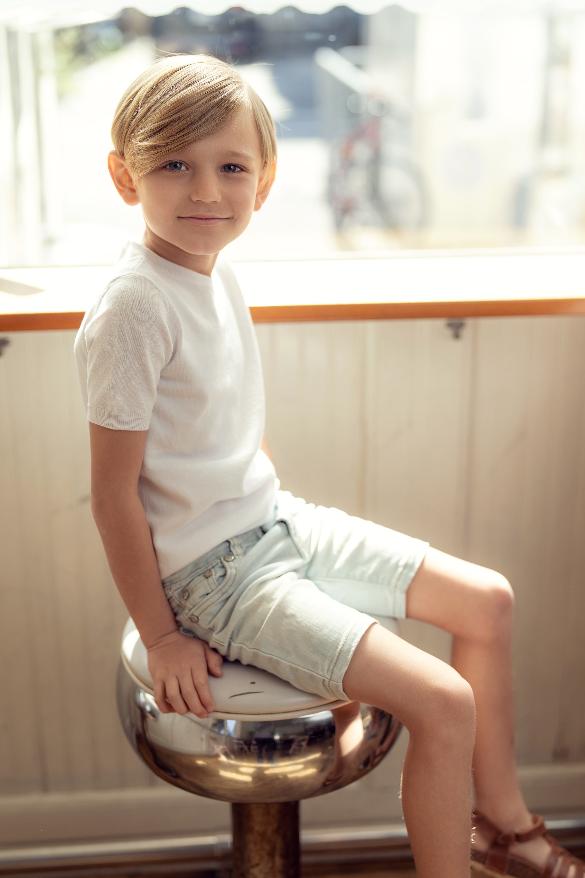 Kids Cotton Flat Knit V-Neck Sweater Short Sleeve