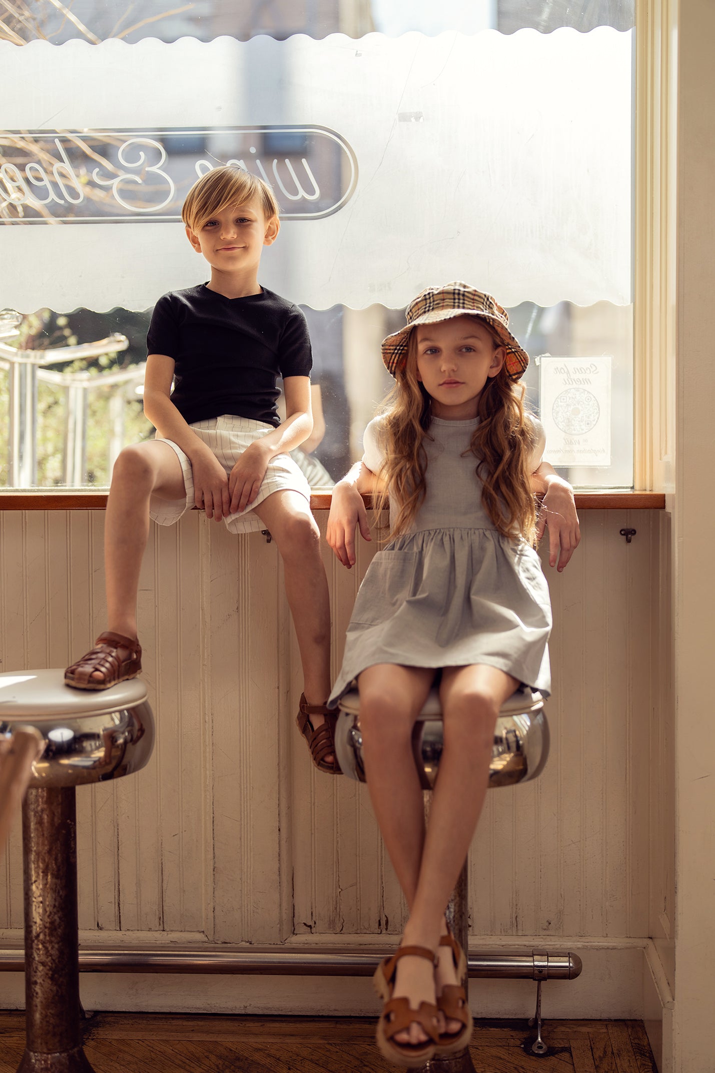 Kids Cotton Flat Knit V-Neck Sweater Short Sleeve