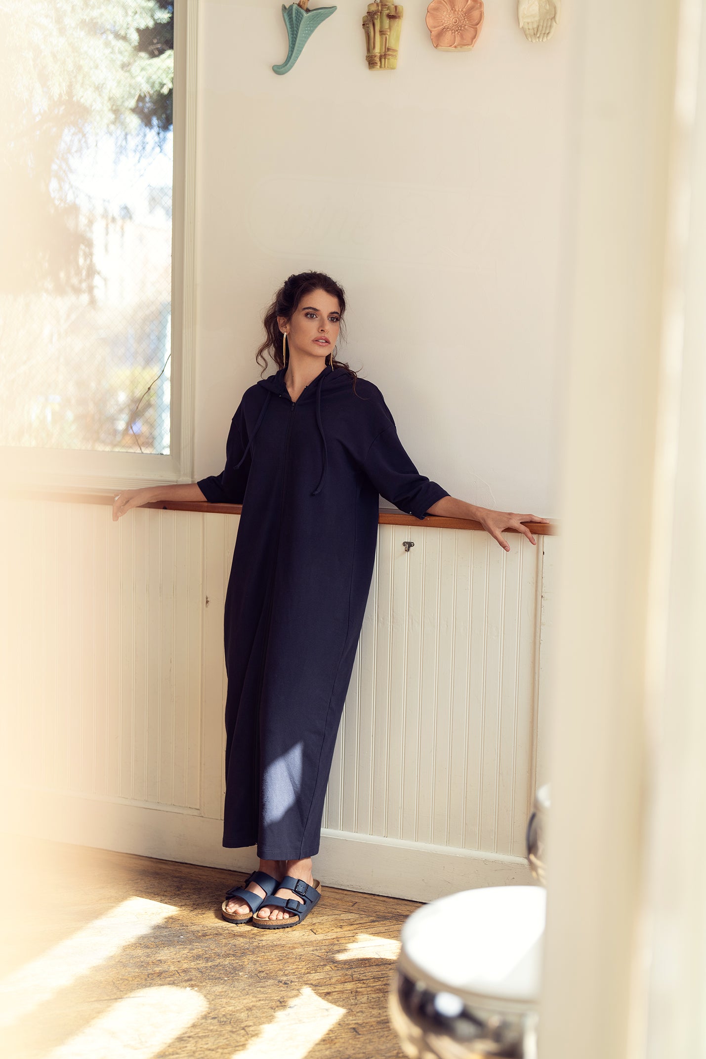 Terry 3/4 Sleeve Maxi Zip Dress