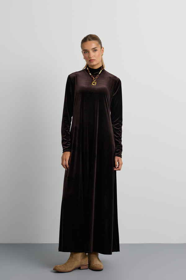 Velvet Mockneck Maxi Halo Dress