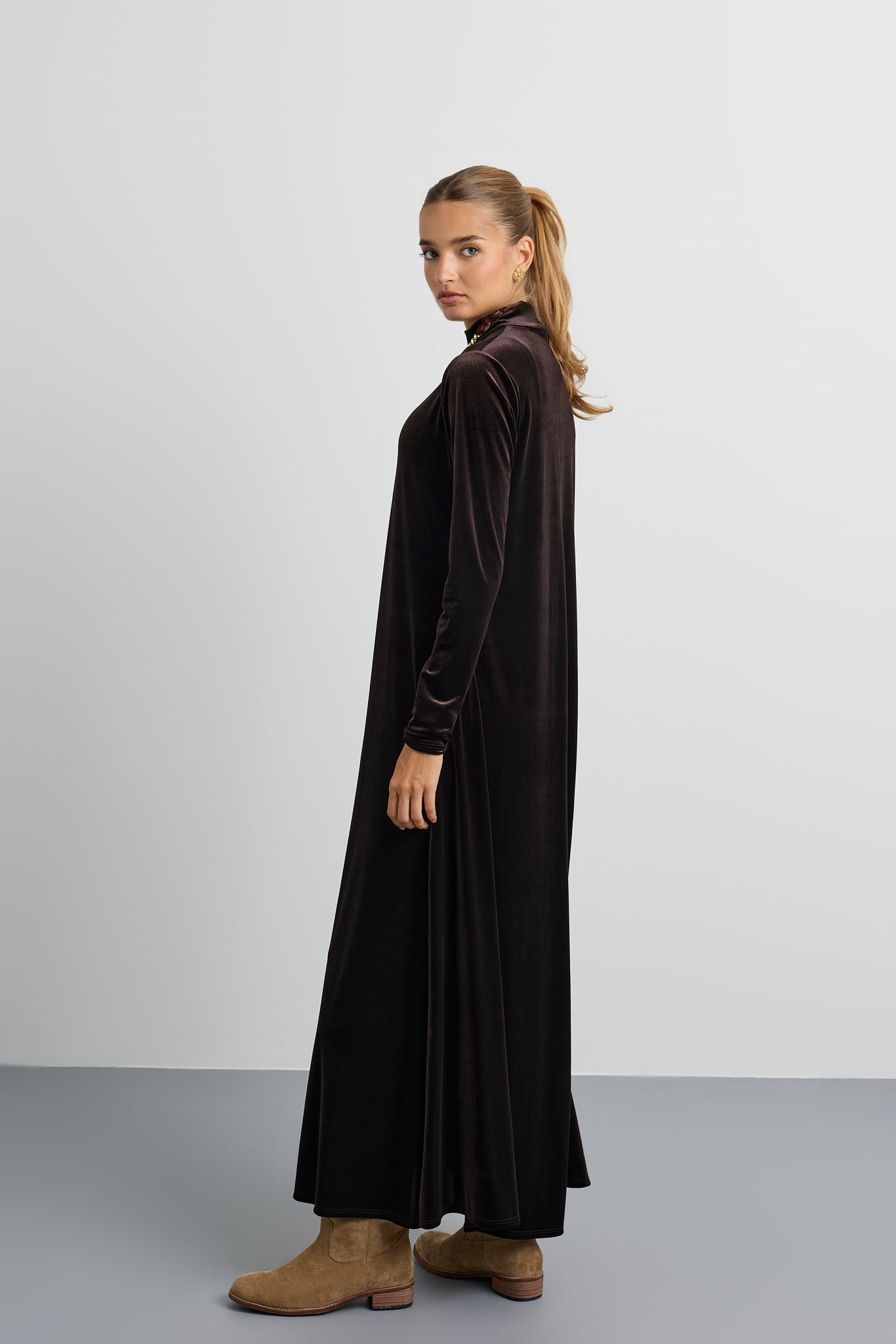 Velvet Mockneck Maxi Halo Dress
