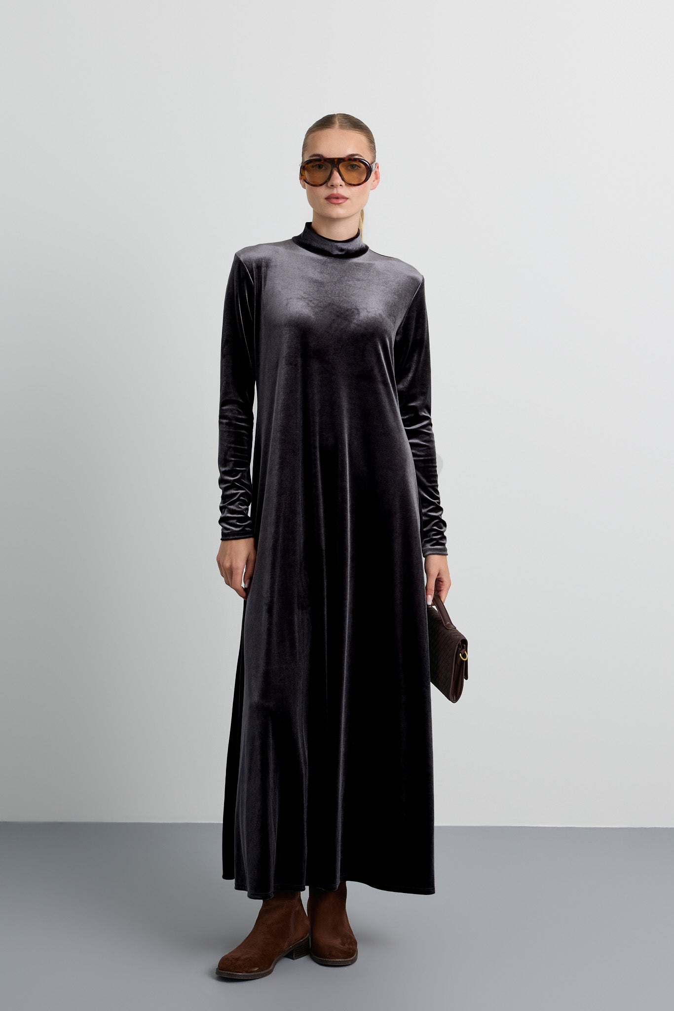 Velvet Mockneck Maxi Halo Dress