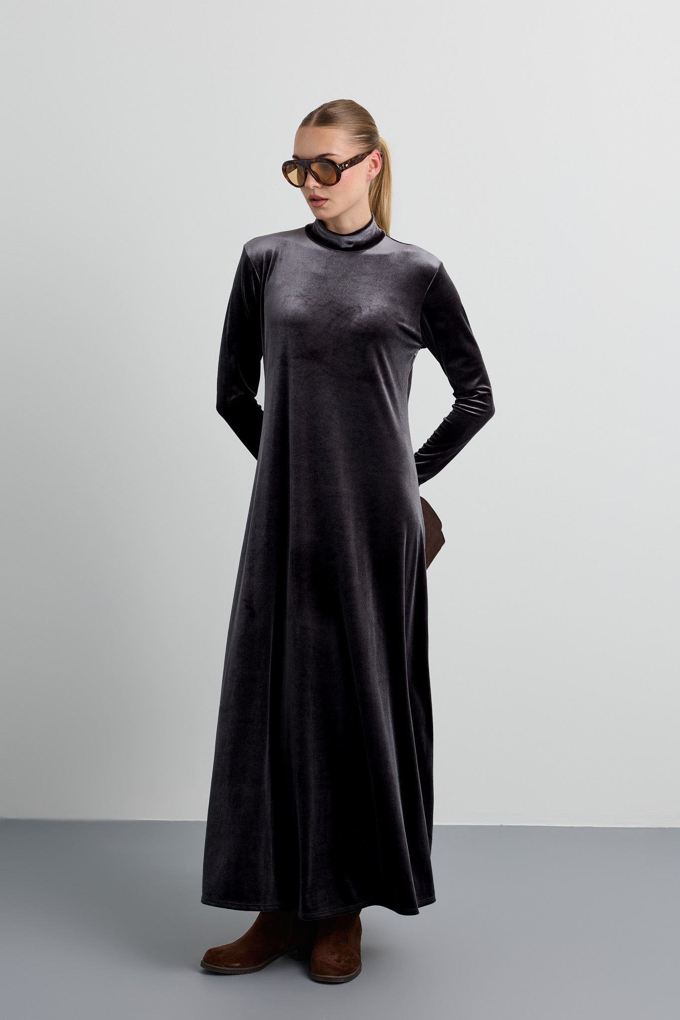 Velvet Mockneck Maxi Halo Dress
