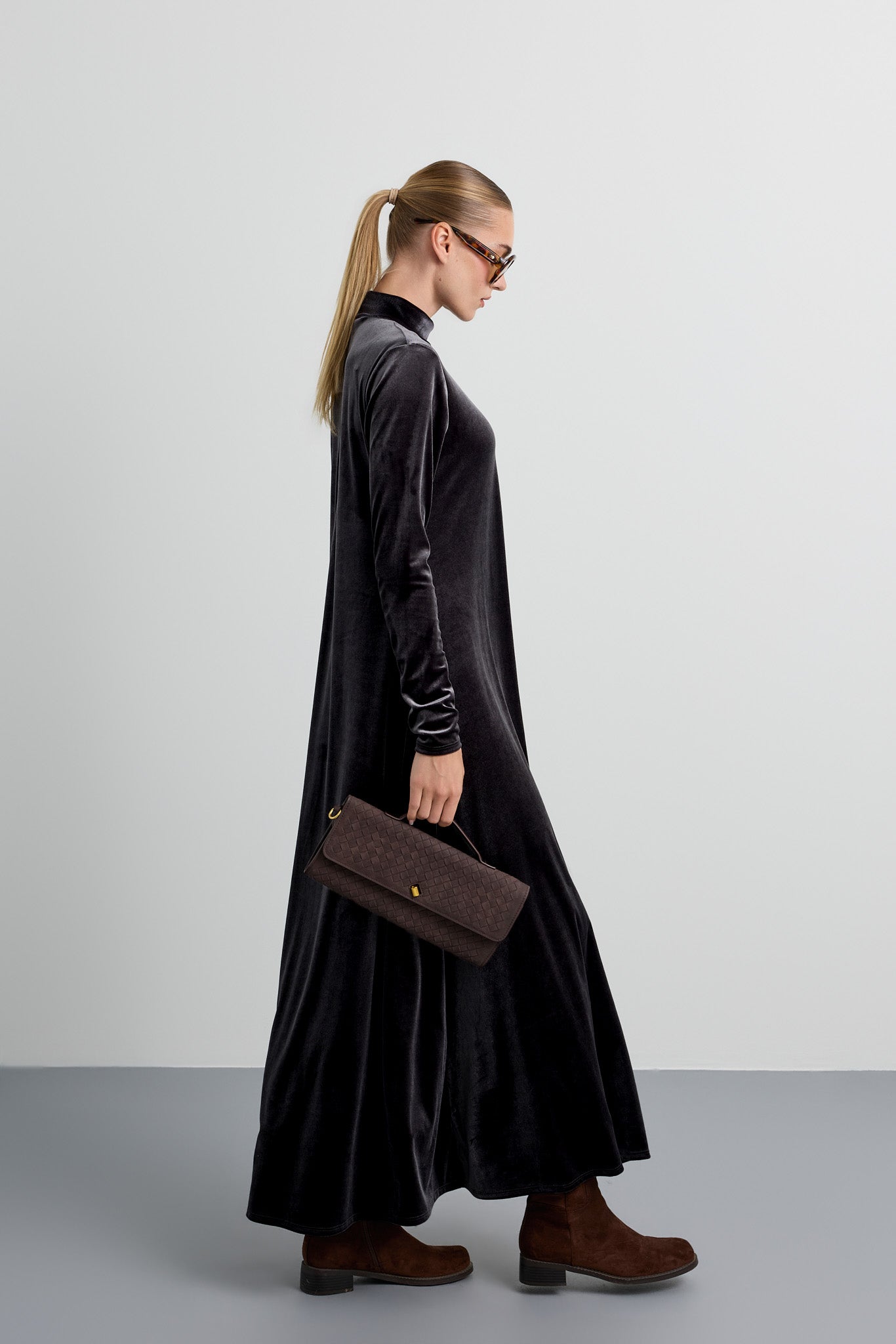 Velvet Mockneck Maxi Halo Dress