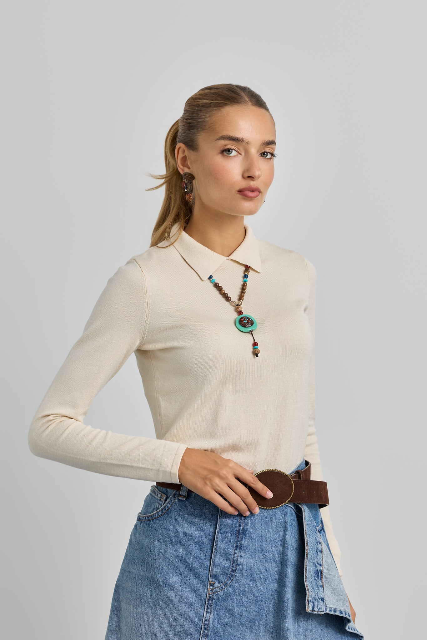 Women's Flat Knit Collared Sweater