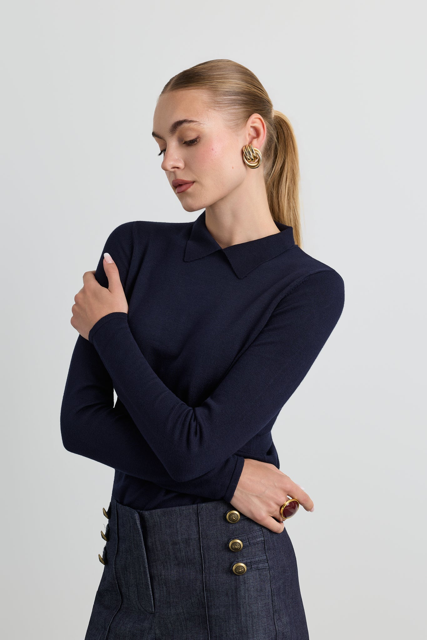 Women's Flat Knit Collared Sweater