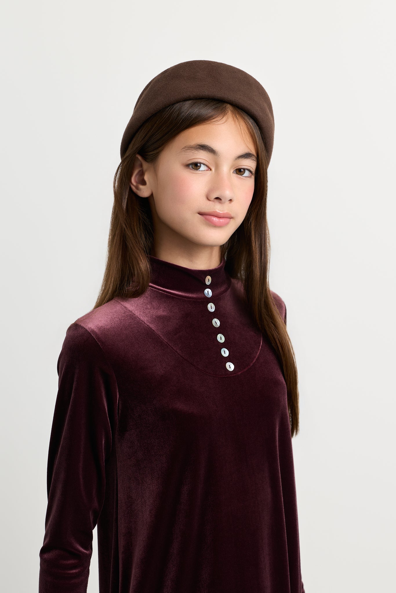 Kids Velvet Button Maxi Mockneck Dress