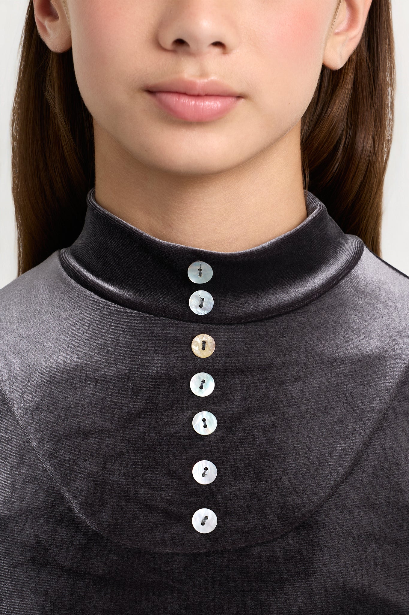 Kids Velvet Button Maxi Mockneck Dress
