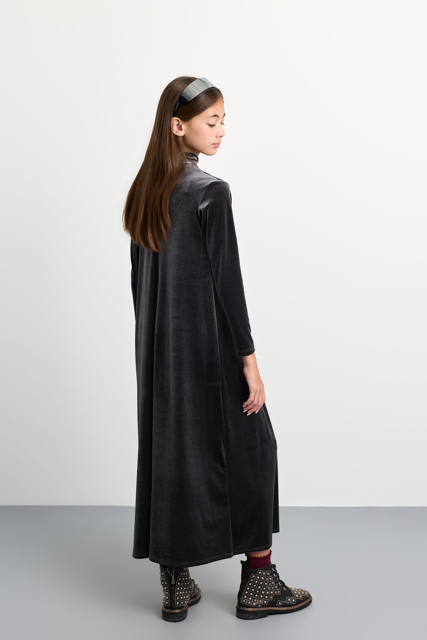 Kids Velvet Button Maxi Mockneck Dress