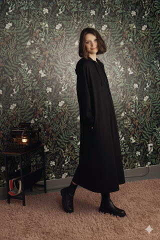 Womans Scuba Zip Maxi Long Sleeve Dress