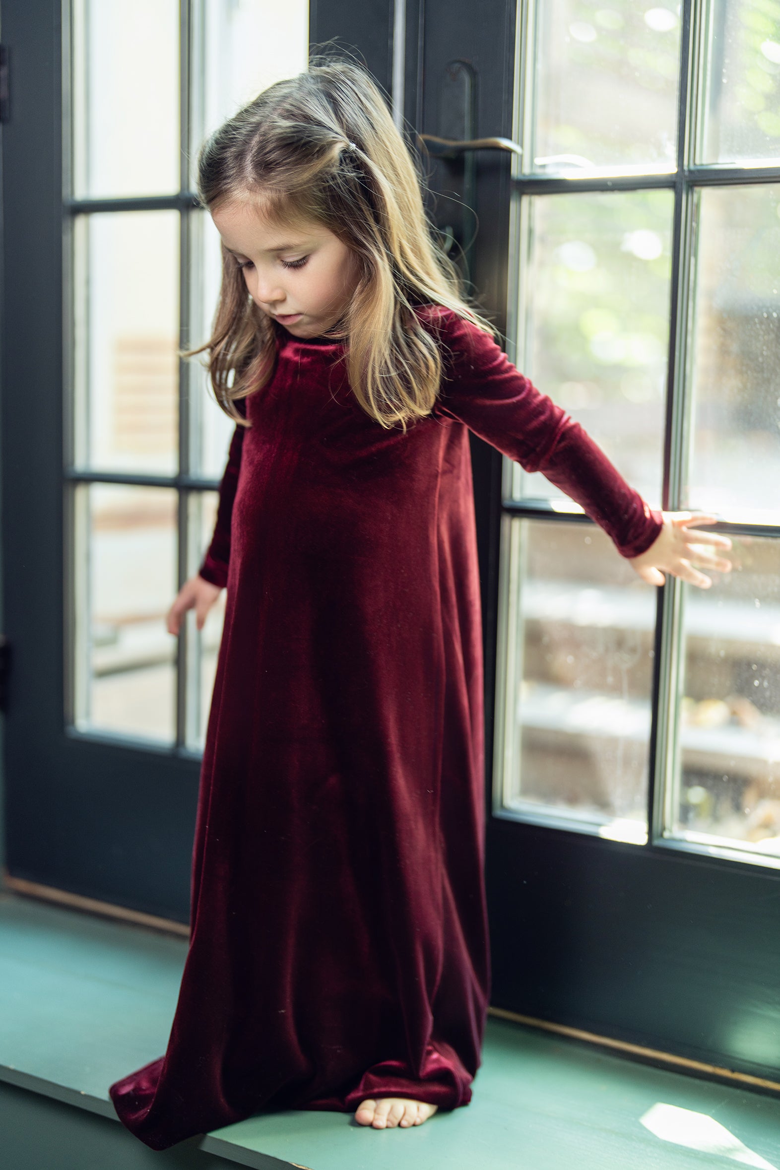 Kids Velvet Mockneck Halo Maxi Dress