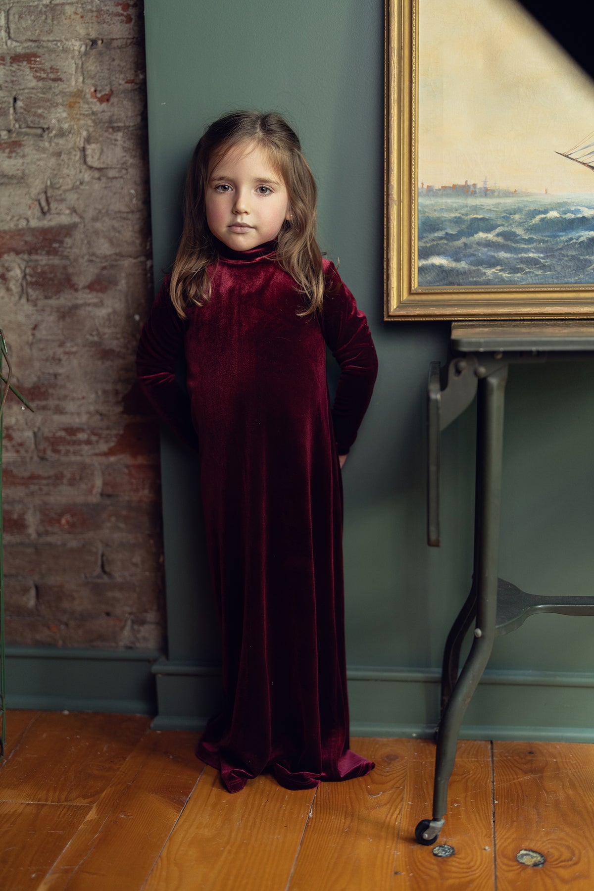 Kids Velvet Mockneck Halo Maxi Dress