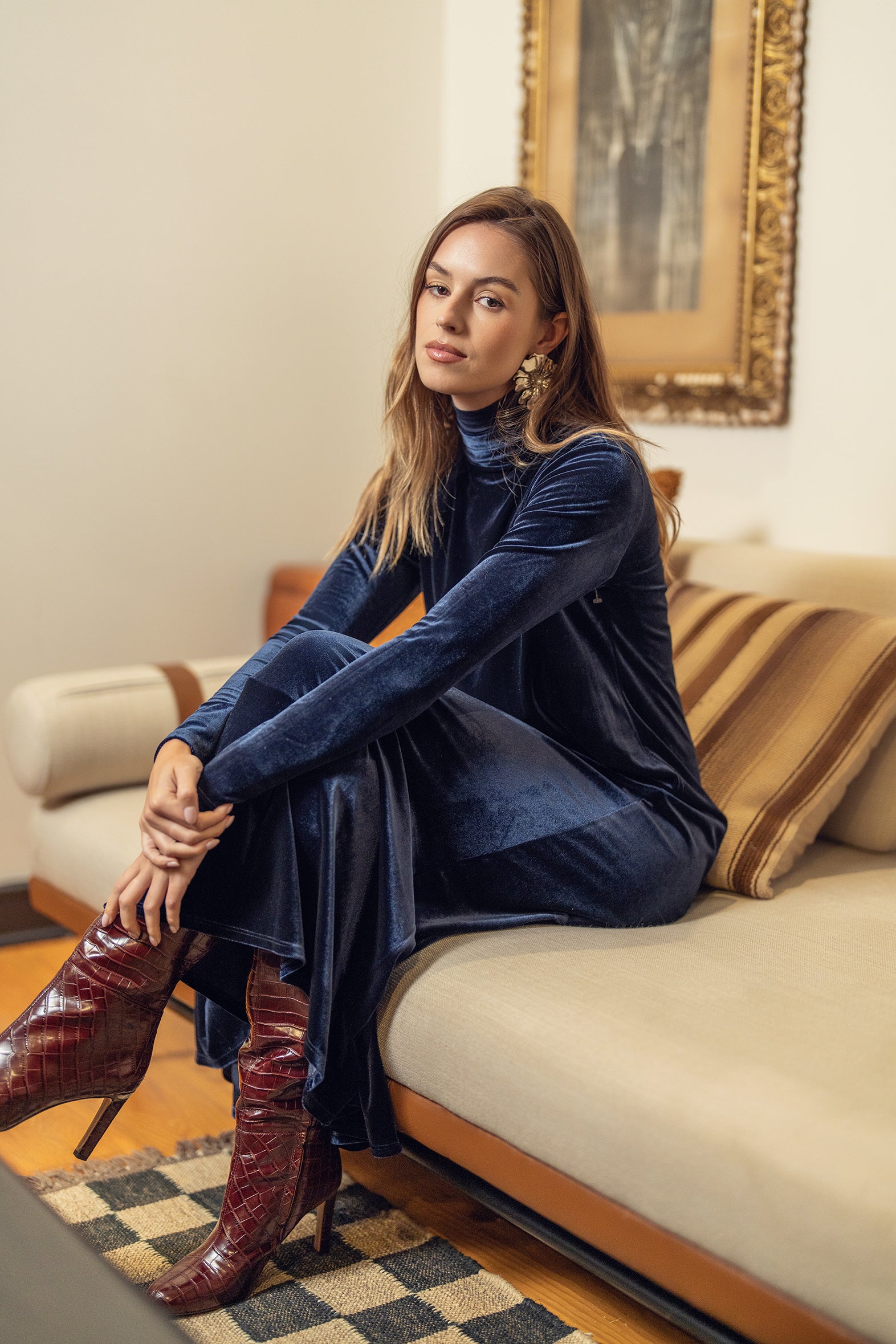 Velvet Mockneck Maxi Halo Dress