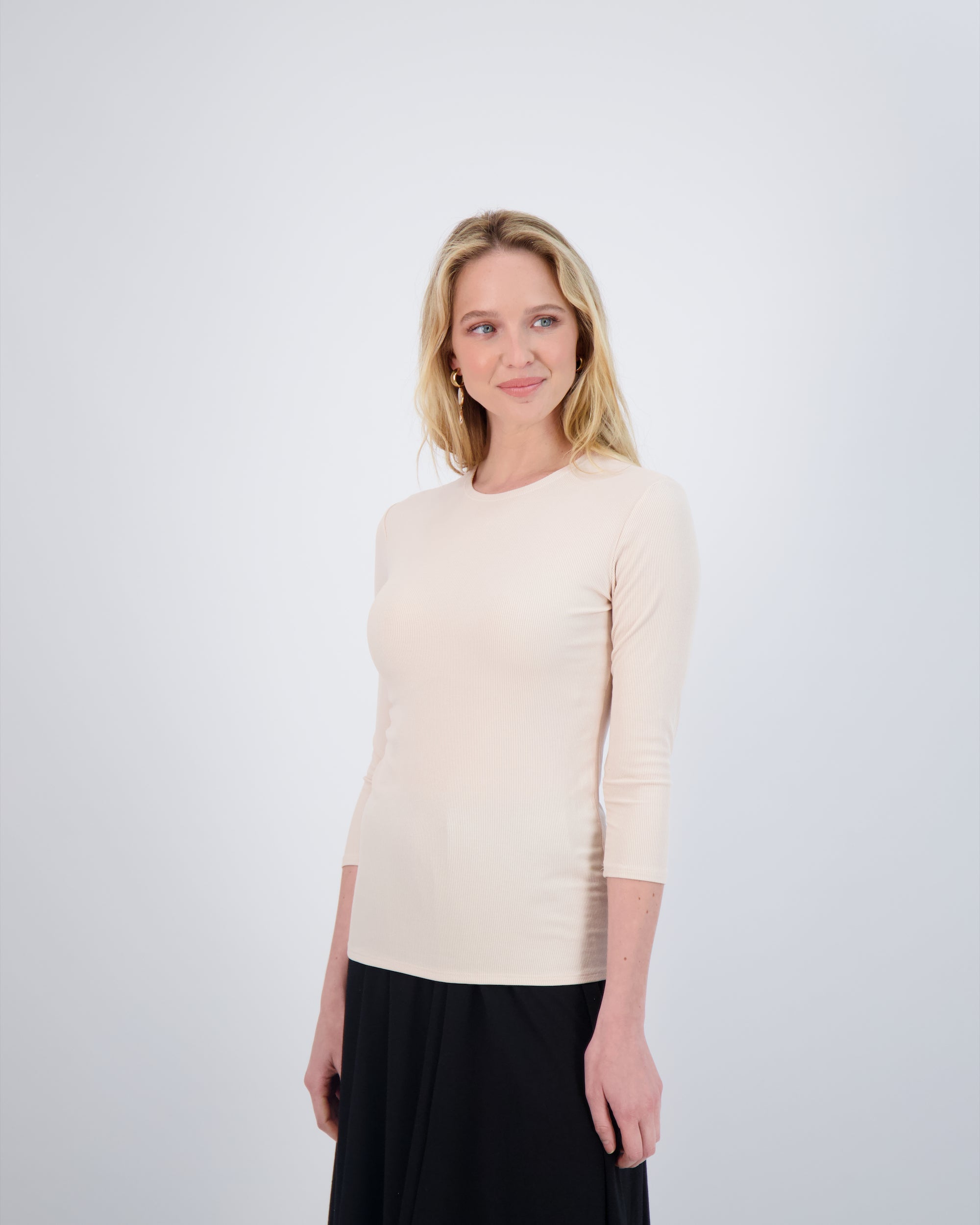 Ribbed 3/4 Sleeve Shell