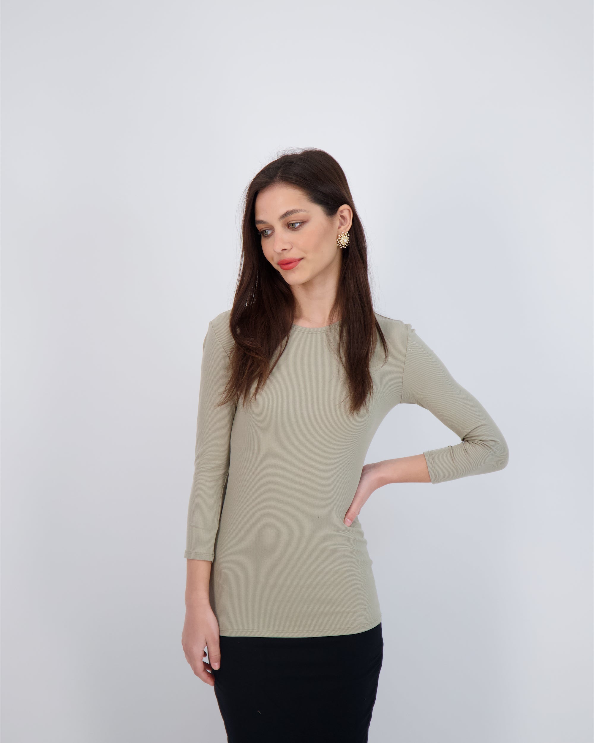 Ribbed 3/4 Sleeve Shell