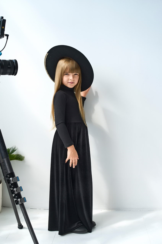 Kids Velvet Mixed Media Maxi Turtleneck Dress