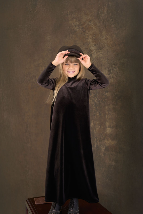 Kids Velvet Mockneck Halo Maxi Dress