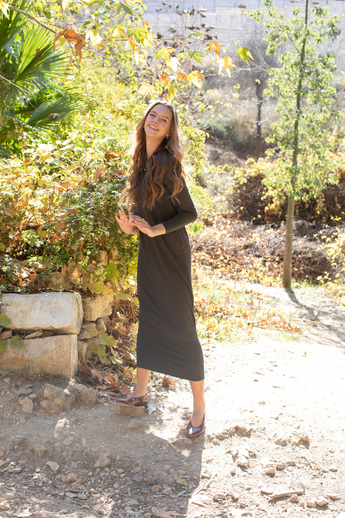 helsi tessa long-sleeve appliqué a-line maxi dress Long Sleeve Maxi Luna Dress Black / L / Light Weight