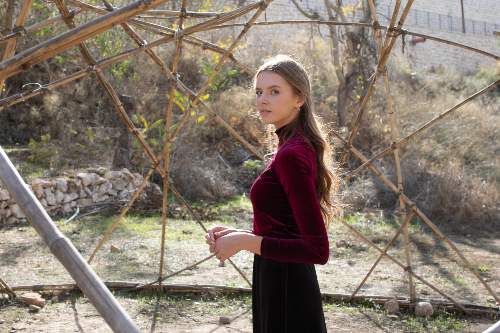 Velvet Long Sleeve Mockneck Shell