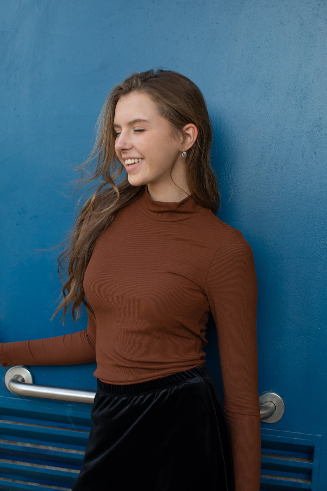 Ribbed Long Sleeve Mockneck Shell