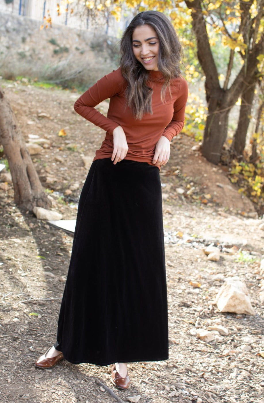 Velvet A-line Maxi Skirt