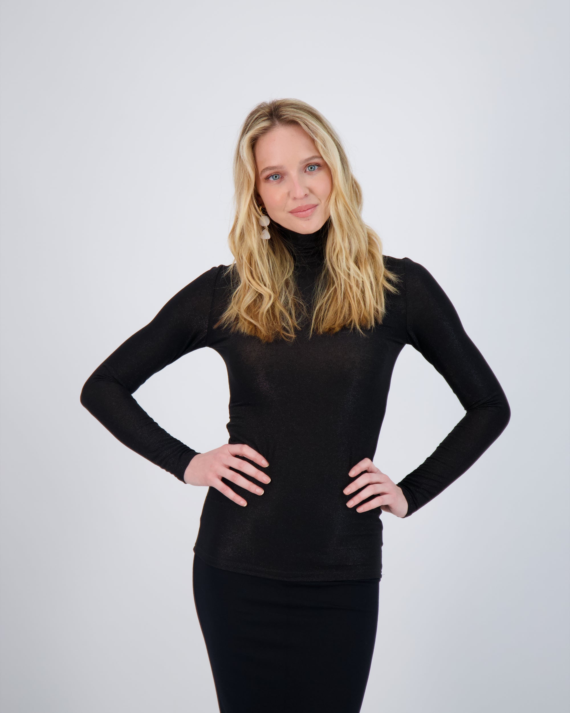 Shimmer Long Sleeve Mockneck Shell