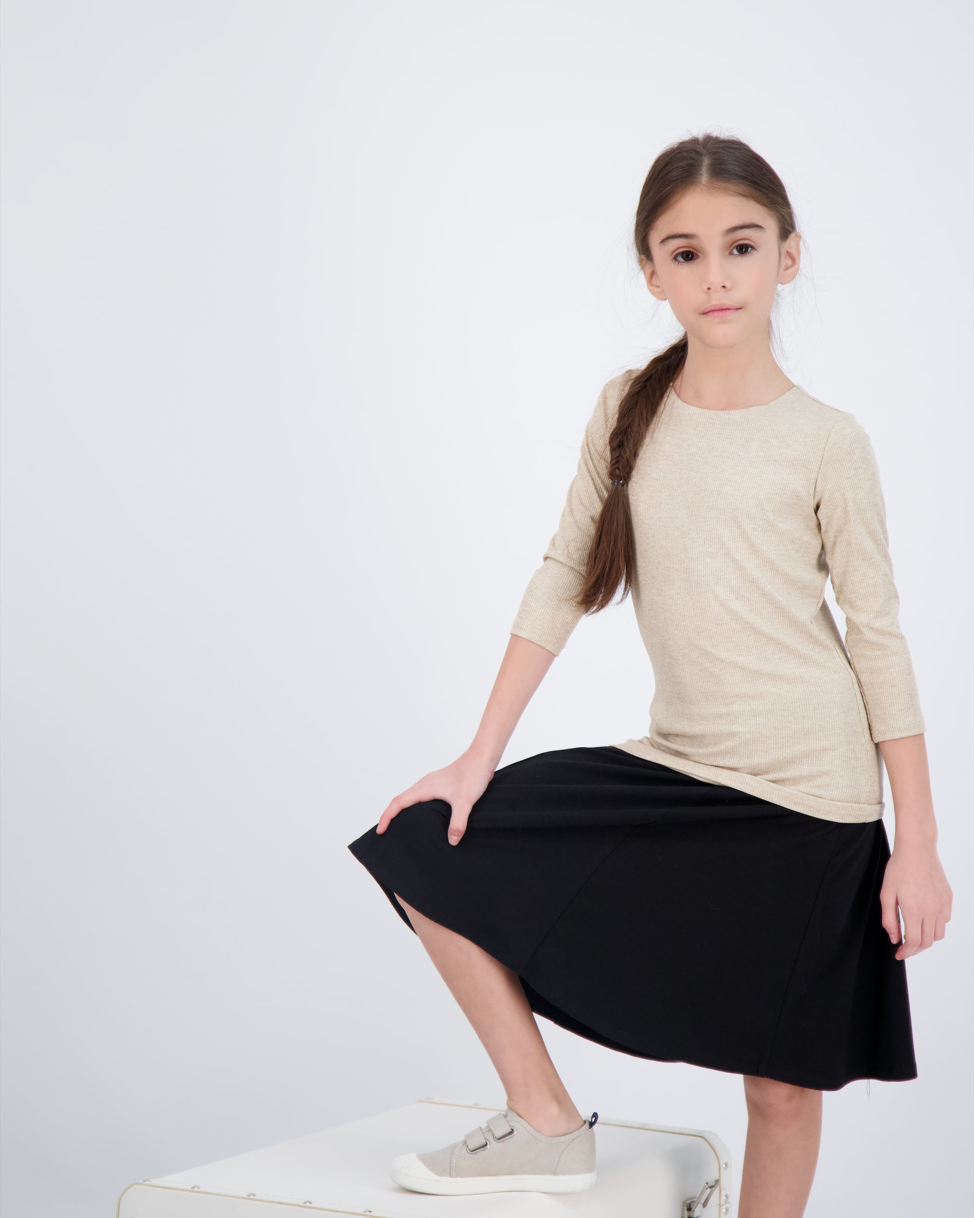 Kids Ribbed 3/4 Sleeve Shell