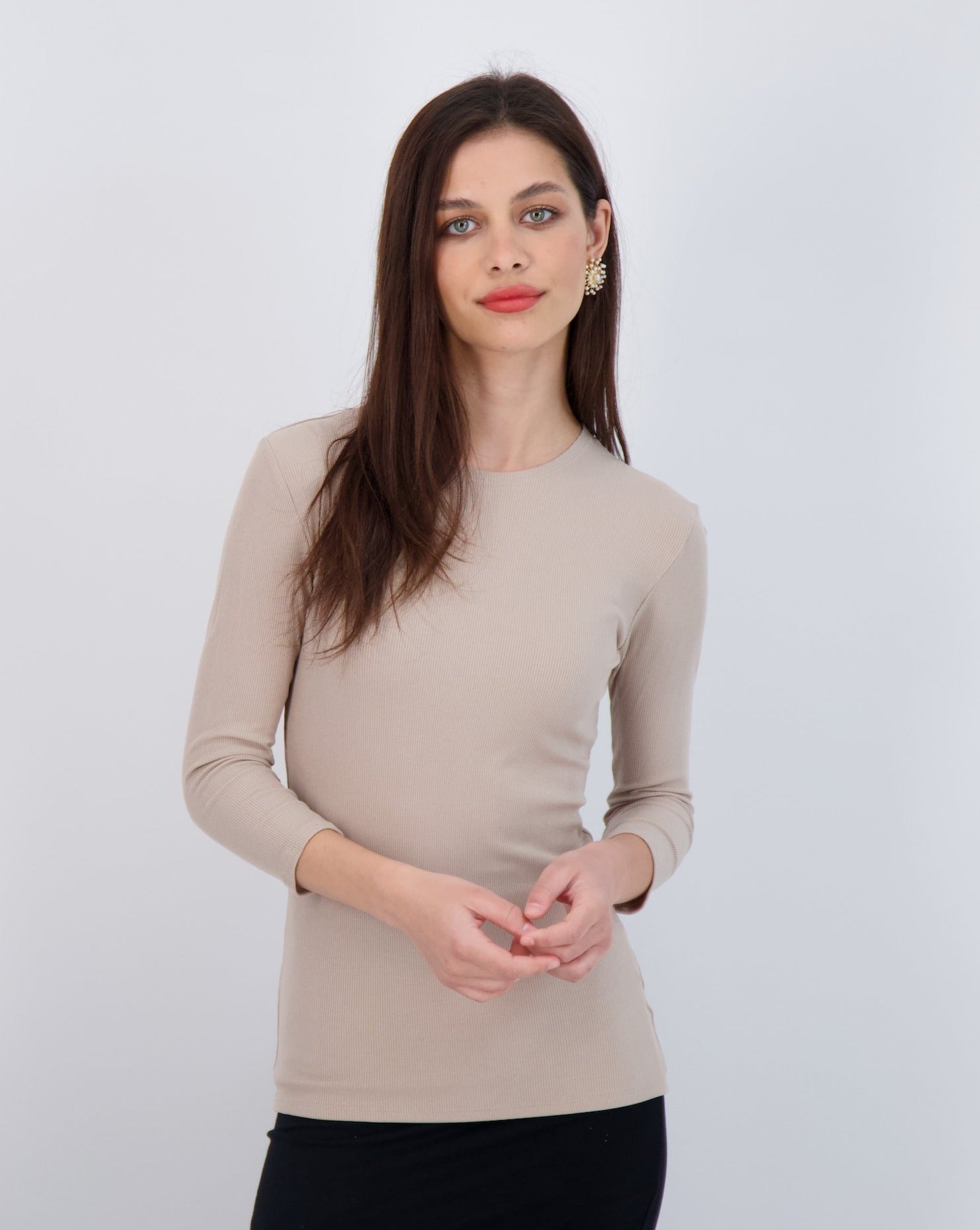 Ribbed 3/4 Sleeve Shell