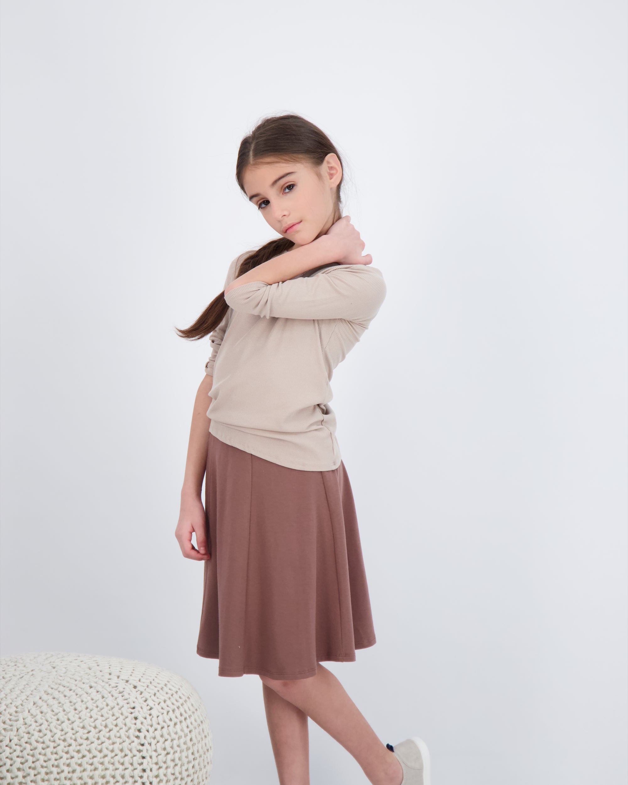 Kids Ribbed 3/4 Sleeve Shell