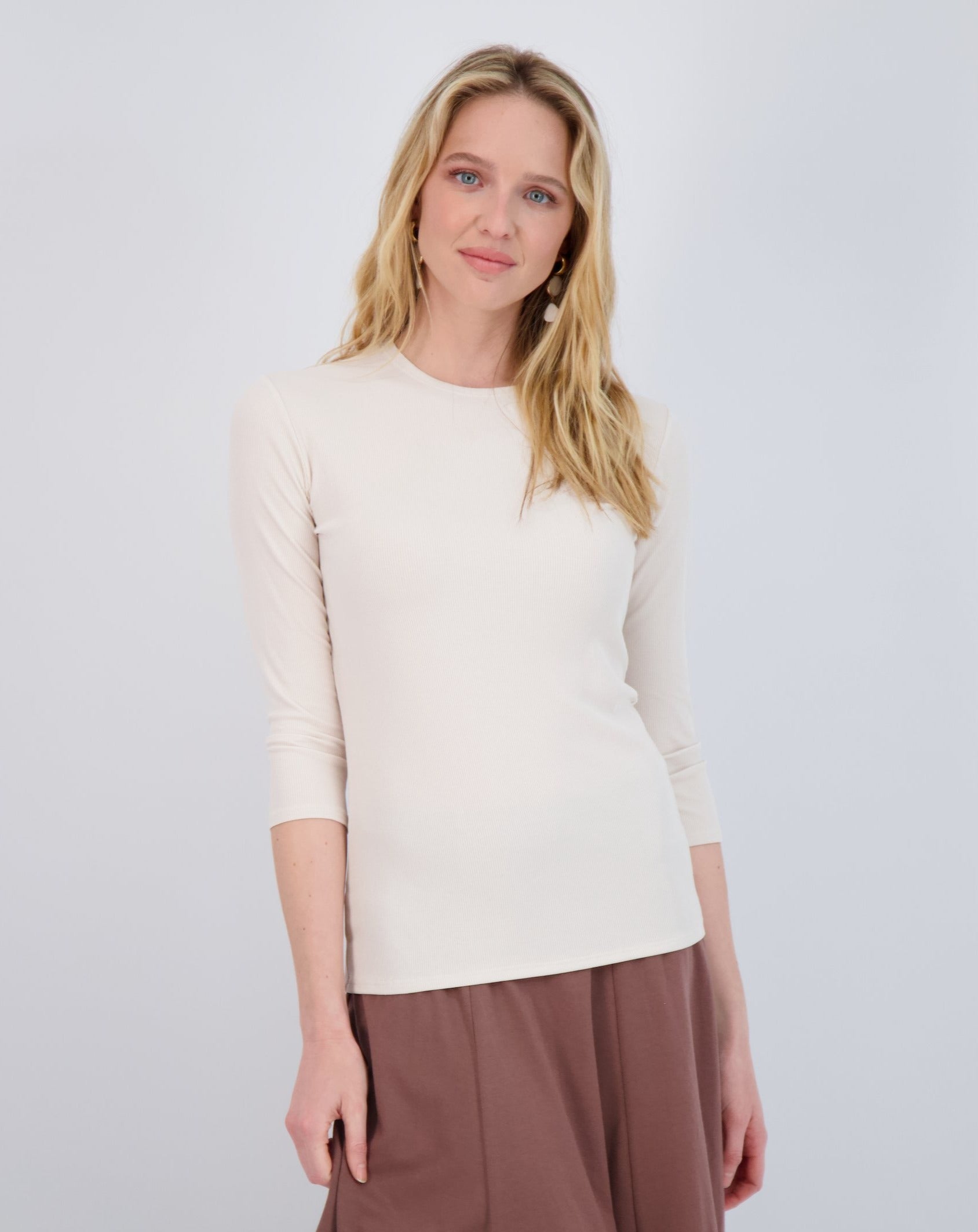 Ribbed 3/4 Sleeve Shell