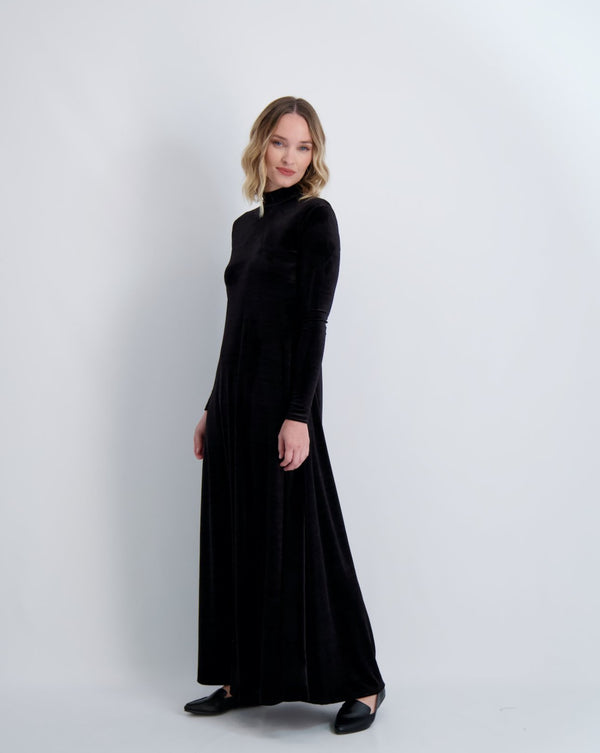 Velvet Mockneck Maxi Halo Dress