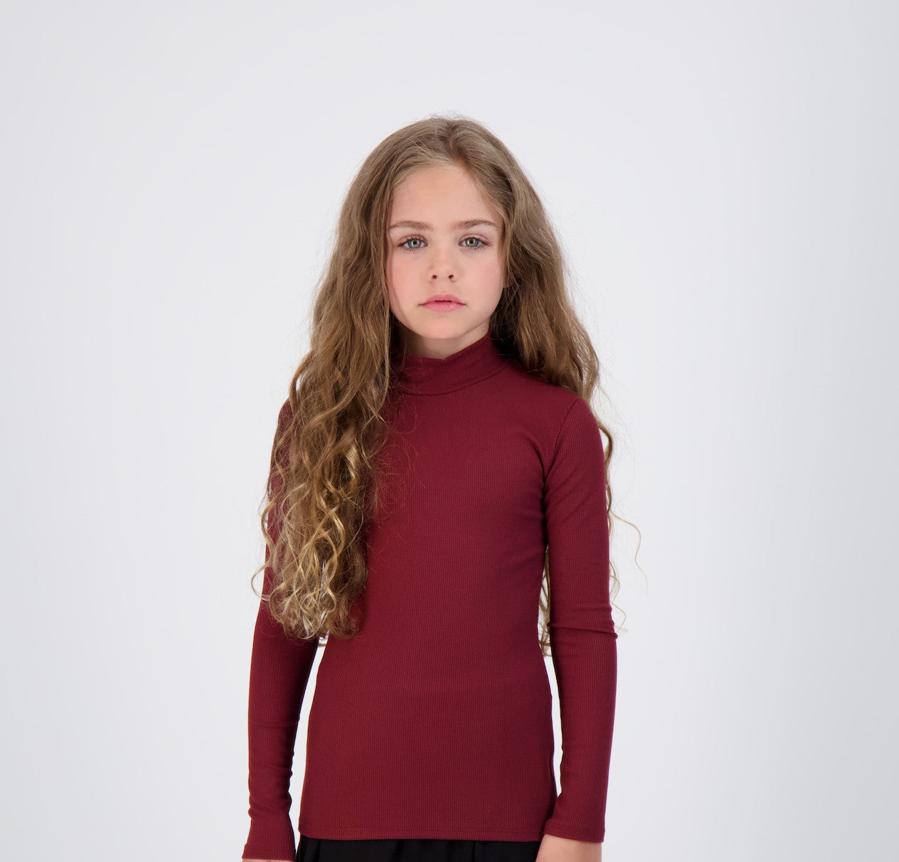 Kids Ribbed Long Sleeve Mockneck Shell