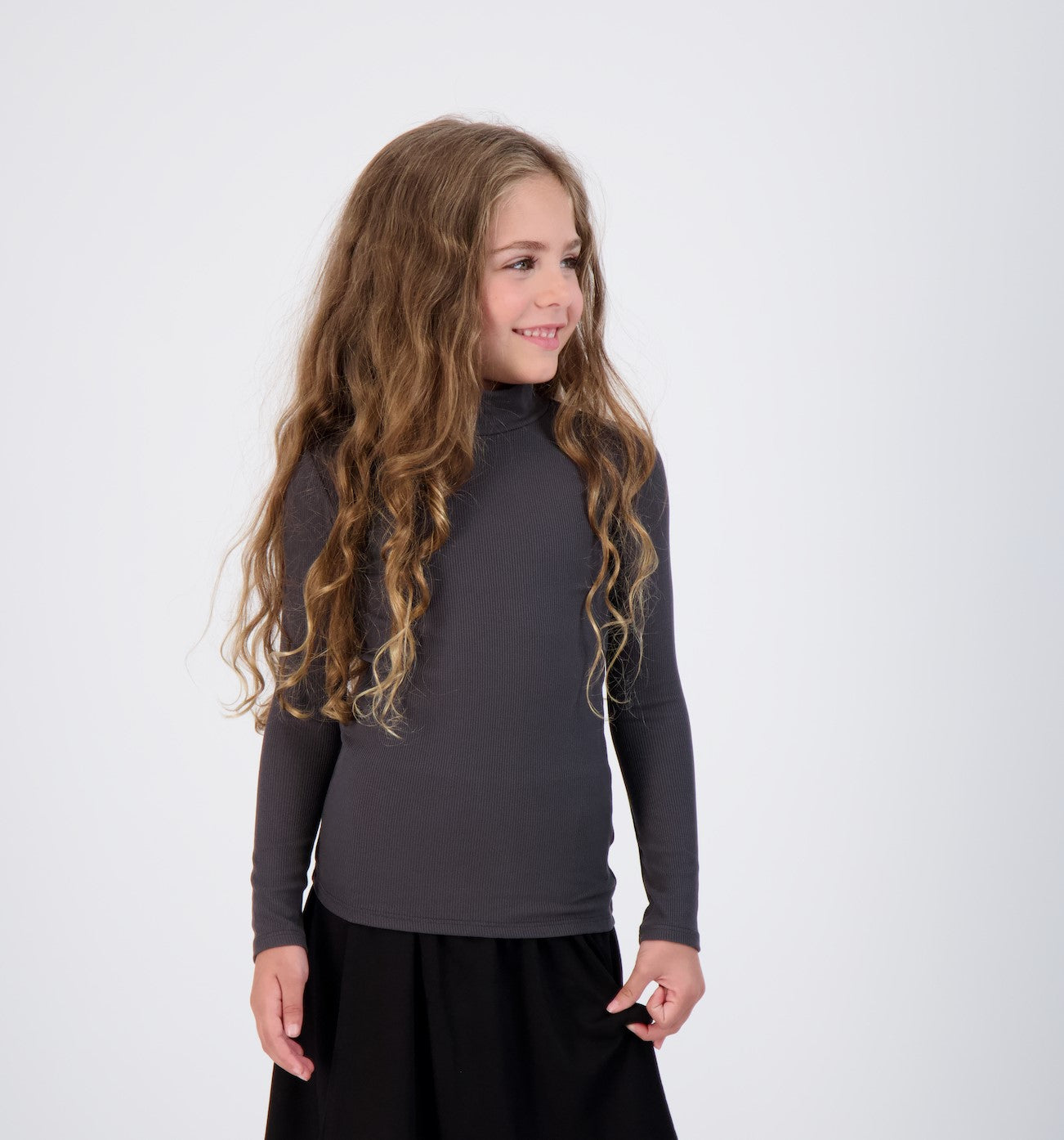 Kids Ribbed Long Sleeve Mockneck Shell