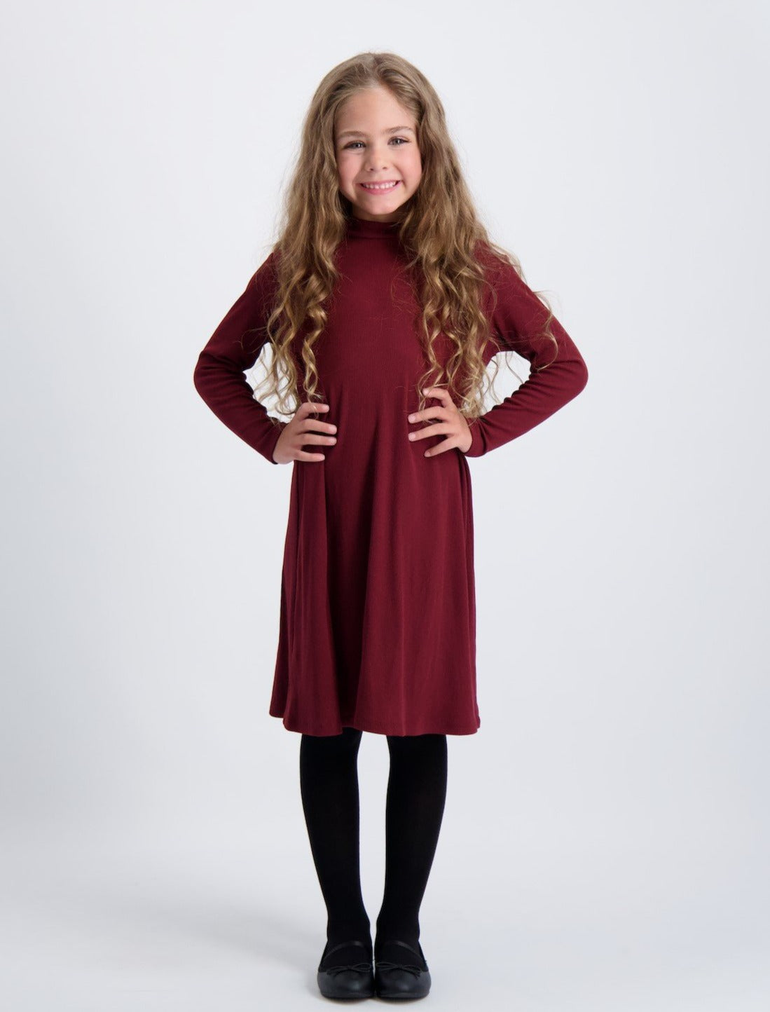 Kids Ribbed Long Sleeve Mockneck Halo Dress