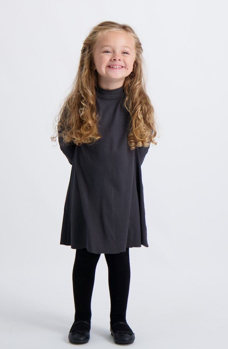 Kids Ribbed Long Sleeve Mockneck Halo Dress