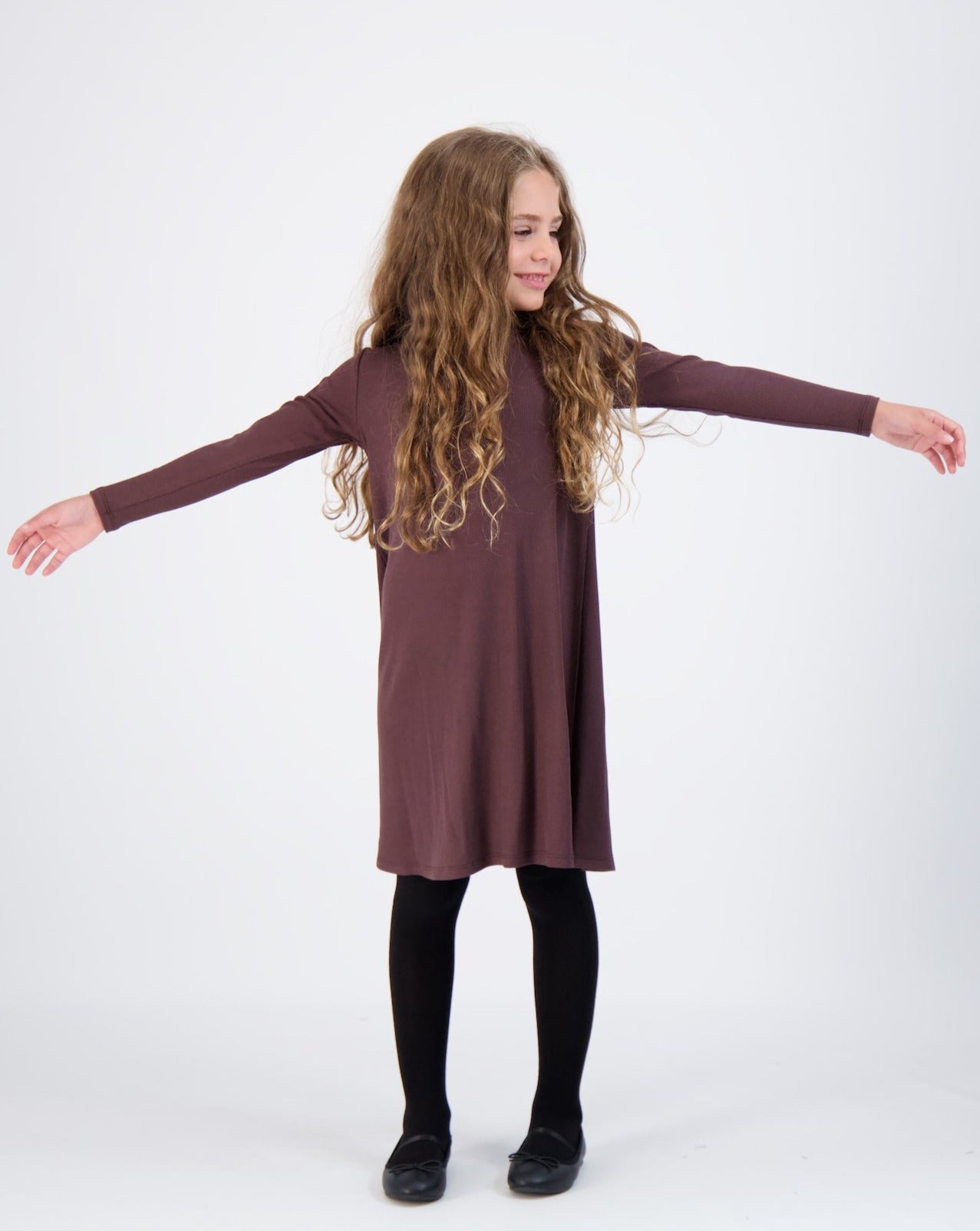 Kids Ribbed Long Sleeve Mockneck Halo Dress