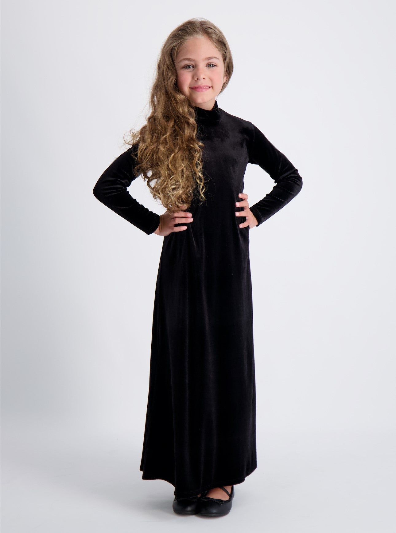 Kids Velvet Mockneck Halo Maxi Dress Navy / 4