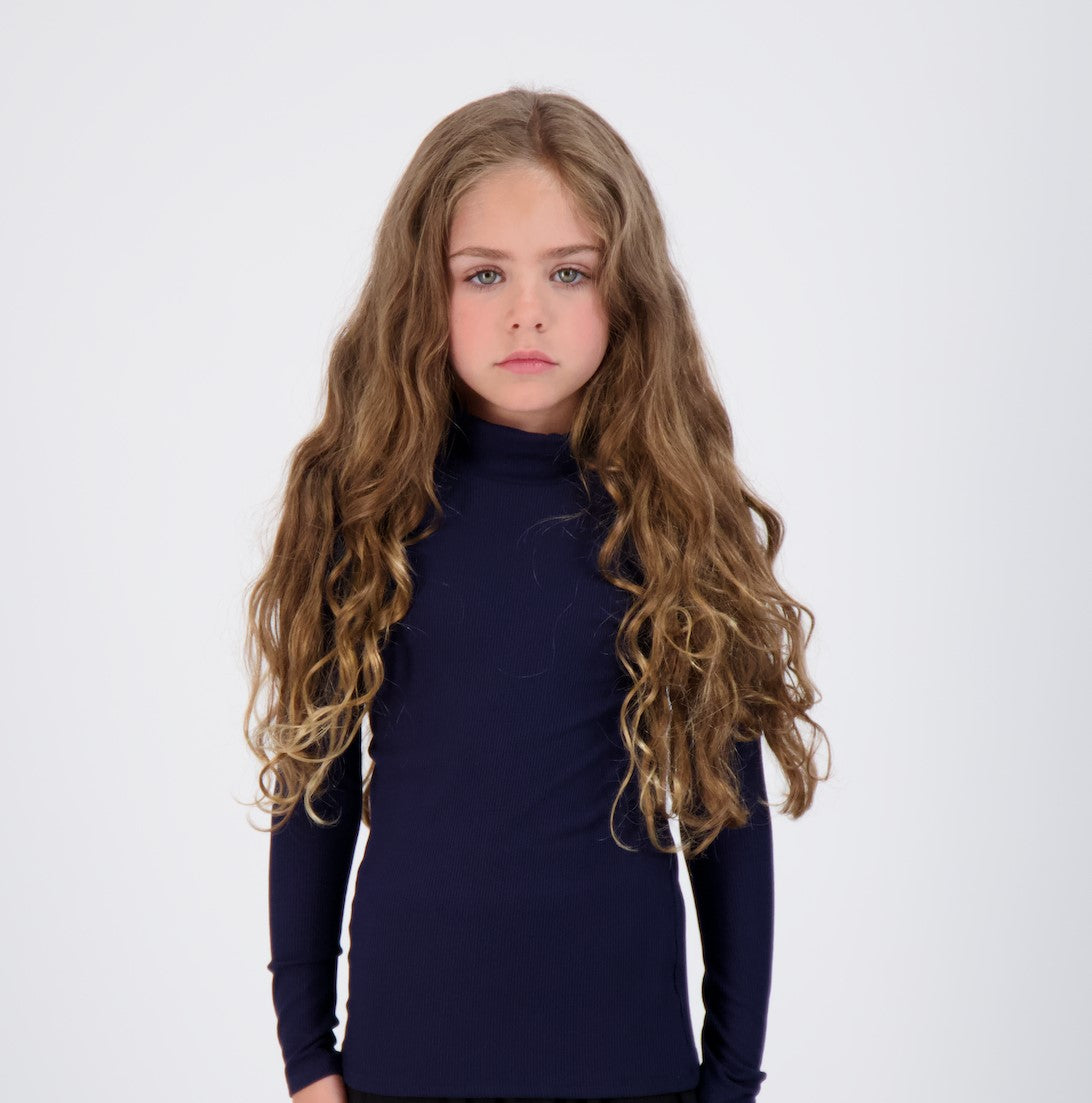 Kids Ribbed Long Sleeve Mockneck Shell