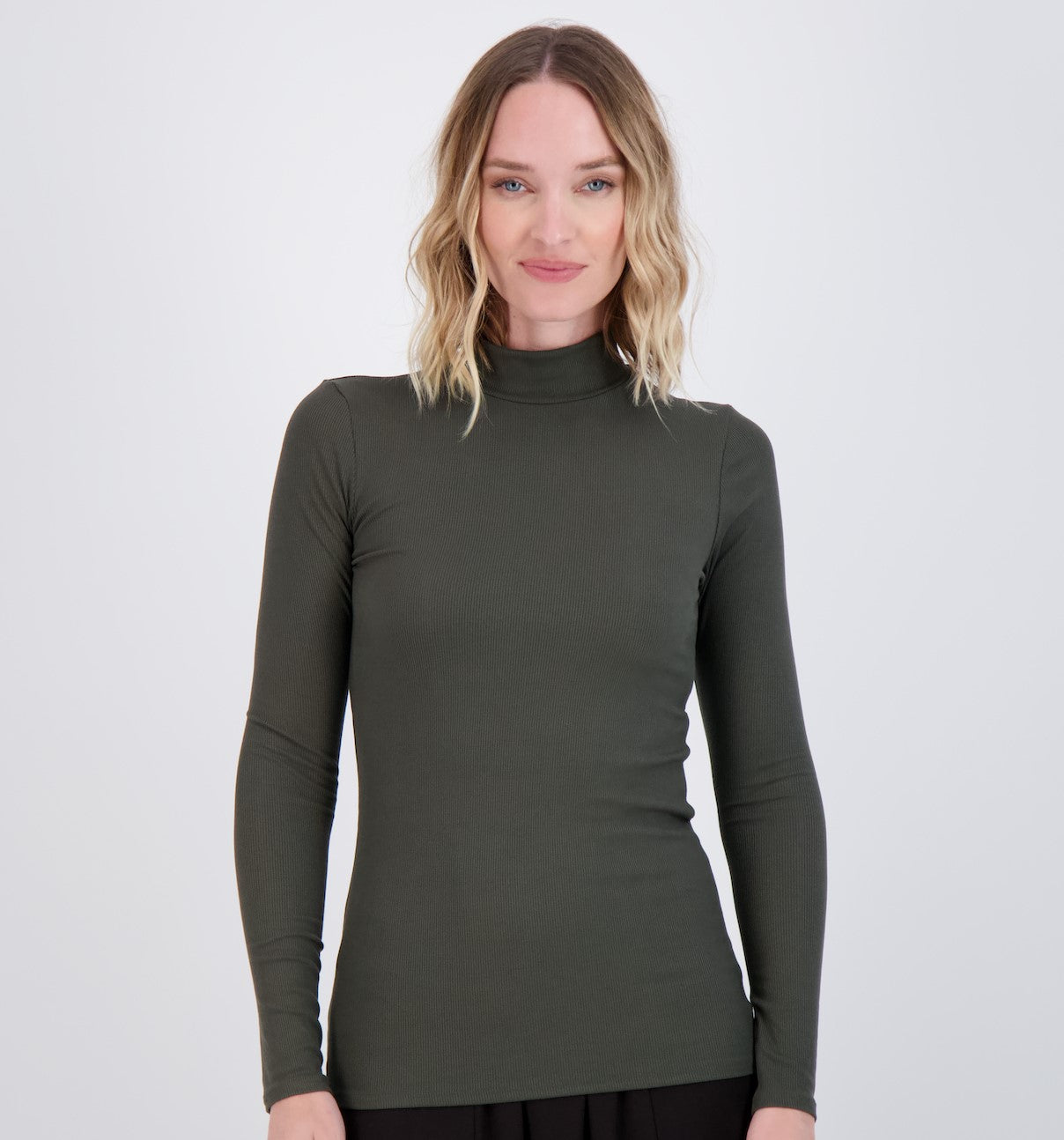 Ribbed Long Sleeve Mockneck Shell