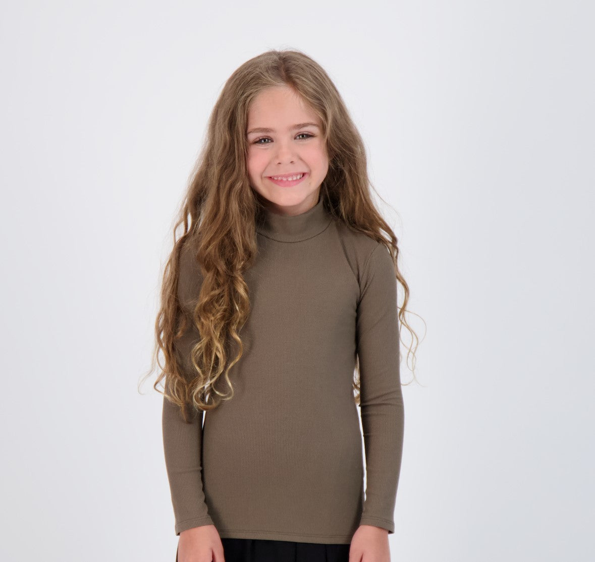 Kids Ribbed Long Sleeve Mockneck Shell