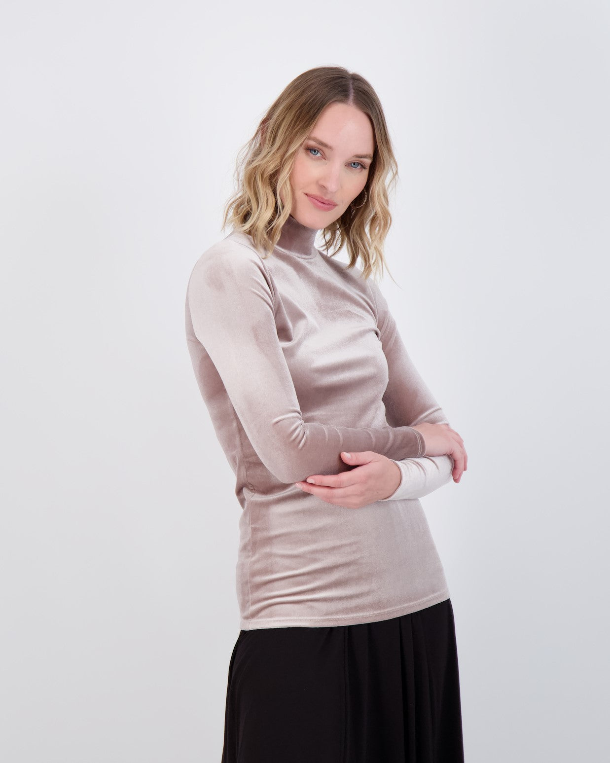 Velvet Long Sleeve Mockneck Shell